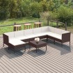 Set muebles de jardín 9 pzas y cojines ratán sintético marrón