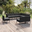 Set de muebles de jardín 9 pzas cojines ratán sintético negro