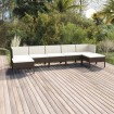 Set muebles de jardín 7 piezas cojines ratán sintético marrón