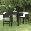 Set muebles bar jardín 5 piezas y cojines ratán sintético negro