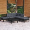 Muebles de jardín 6 pzas con cojines negro madera de pino