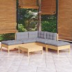 Juego de muebles de jardín 6 pzas y cojines madera pino gris