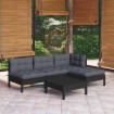 Muebles de jardín 5 pzas con cojines negro madera de pino