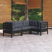 Muebles de jardín 4 pzas con cojines negro madera de pino