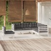 Muebles de jardín 5 pzas con cojines blanco madera de pino