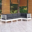 Muebles de jardín 5 pzas con cojines blanco madera de pino