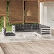 Muebles de jardín 6 pzas con cojines blanco madera de pino