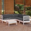 Muebles de jardín 6 pzas con cojines blanco madera maciza pino