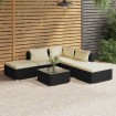 Set de muebles de jardín 6 pzas y cojines ratán sintético negro