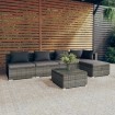 Set de muebles de jardín 6 pzas y cojines ratán sintético gris