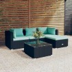 Set de muebles de jardín 5 pzas y cojines ratán sintético negro