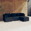 Set de muebles de jardín 4 pzas y cojines ratán sintético negro