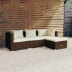 Set muebles de jardín 4 piezas y cojines ratán sintético marrón