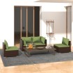 Set muebles de jardín 4 piezas y cojines ratán sintético marrón