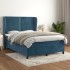 Cama box spring con colchón terciopelo azul oscuro 140x200