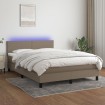 Cama box spring con colchón LED tela gris taupe 140x190 cm