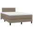 Cama box spring con colchón y LED tela gris taupe 120x200