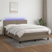 Cama box spring colchón y luces LED tela gris taupe 140x190 cm