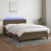 Cama box spring colchón luces LED tela marrón oscuro 140x190 cm