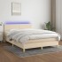 Cama box spring con colchón y LED tela crema 140x200