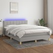 Cama box spring colchón y luces LED tela gris claro 140x190 cm