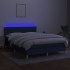 Cama box spring con colchón y LED tela azul 140x200