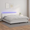 Cama box spring colchón y LED cuero sintético blanco 180x200 cm