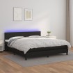 Cama box spring colchón y LED cuero sintético negro 160x200 cm