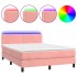 Cama box spring colchón y LED terciopelo rosa 140x190