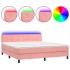 Cama box spring colchón y LED terciopelo rosa 160x200