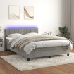 Cama box spring colchón y LED terciopelo gris claro 140x190 cm