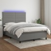 Cama box spring colchón y luces LED tela gris oscuro 140x200 cm