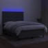 Cama box spring colchón y luces LED tela gris oscuro 140x200