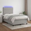 Cama box spring con colchón tela y LED gris claro 120x200 cm