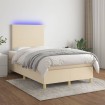 Cama box spring con colchón y LED tela crema 120x200 cm