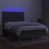 Cama box spring colchón y luces LED tela gris oscuro 140x190