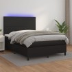 Cama box spring colchón y LED cuero sintético negro 140x190 cm