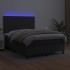 Cama box spring colchón y LED cuero sintético negro 140x190