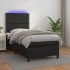 Cama box spring colchón y LED cuero sintético negro 100x200