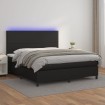 Cama box spring colchón y LED cuero sintético negro 160x200 cm