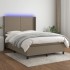 Cama box spring colchón y luces LED tela gris taupe 140x190