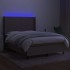 Cama box spring colchón y luces LED tela gris taupe 140x190