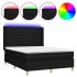 Cama box spring colchón y luces LED tela negro 140x190