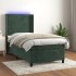 Cama box spring colchón y LED terciopelo verde oscuro