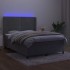 Cama box spring colchón y LED terciopelo gris claro 140x190