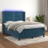 Cama box spring colchón y LED terciopelo azul oscuro 140x190