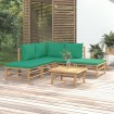 Set de muebles de jardín 6 piezas bambú con cojines verde