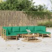 Set de muebles de jardín 8 piezas bambú con cojines verde