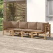 Set de muebles de jardín 4 piezas bambú y cojines gris taupe