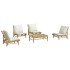 Set de muebles de jardín 5 piezas bambú y cojines blanco